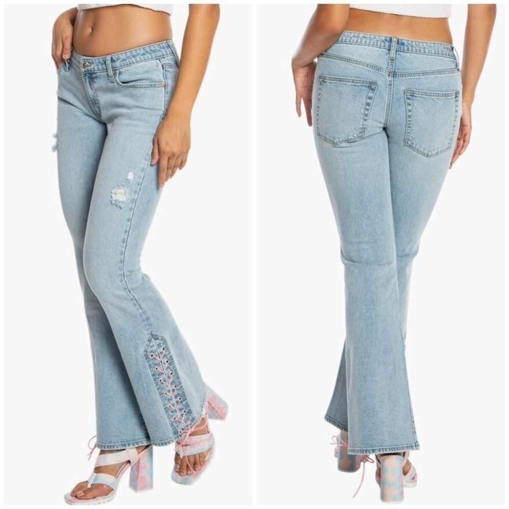 New Juicy Couture Low Rise Malibu Lace Up Flare Hem Jeans Distressed Sz 27